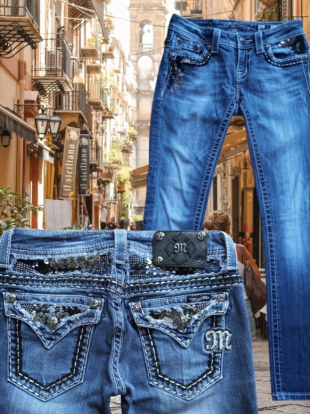 Miss Me Straight Denim Jeans Womens 26 (26x30) Low Rise Flap Embellished Stretch